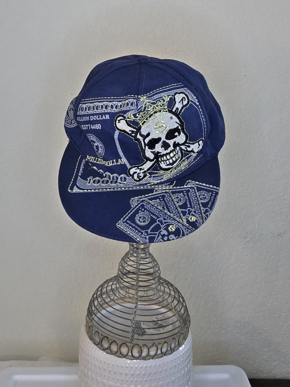 Navy Skull & Money Graphic Baseball Cap